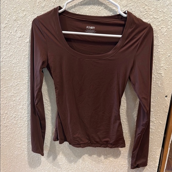 Pumiey Tops - Women's Brown Long Sleeve Top
